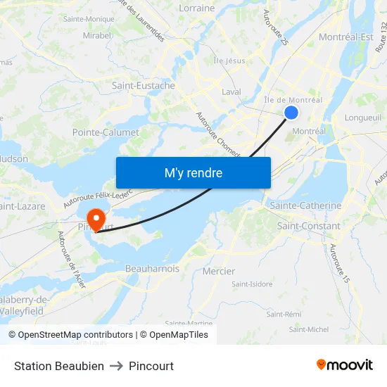 Station Beaubien to Pincourt map