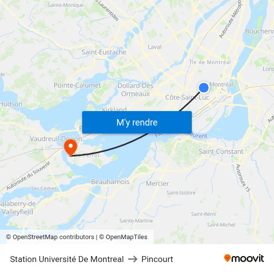 Station Université De Montreal to Pincourt map