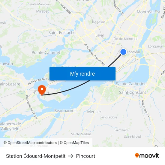 Station Édouard-Montpetit to Pincourt map