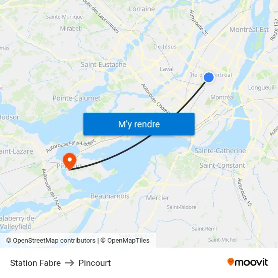 Station Fabre to Pincourt map