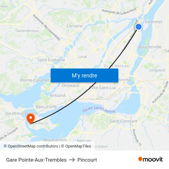 Gare Pointe-Aux-Trembles to Pincourt map