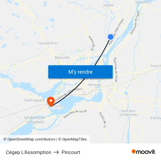 Cégep L'Assomption to Pincourt map