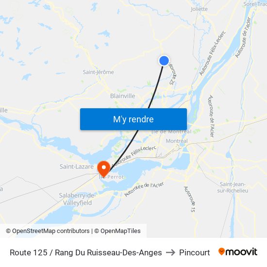 Route 125 / Rang Du Ruisseau-Des-Anges to Pincourt map
