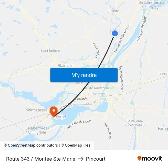 Route 343 / Montée Ste-Marie to Pincourt map