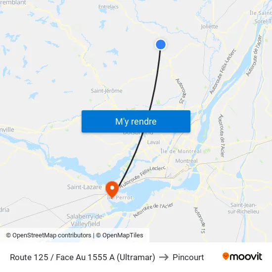 Route 125 / Face Au 1555 A (Ultramar) to Pincourt map