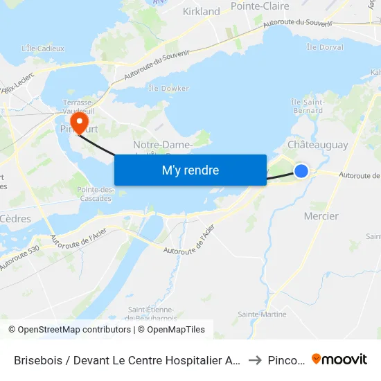 Brisebois / Devant Le Centre Hospitalier A-Laberge to Pincourt map