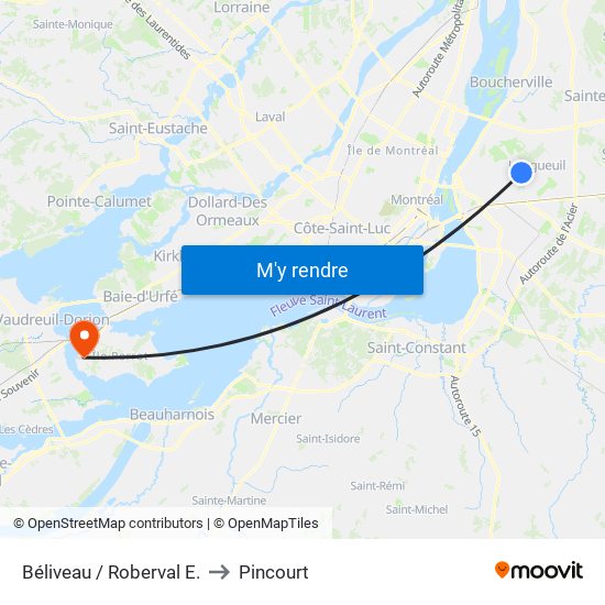 Béliveau / Roberval E. to Pincourt map