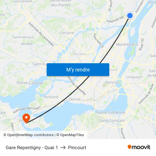 Gare Repentigny - Quai 1 to Pincourt map