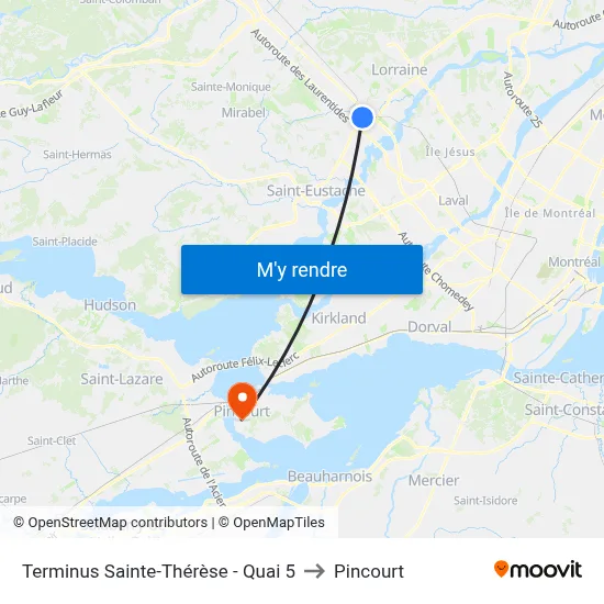 Terminus Sainte-Thérèse - Quai 5 to Pincourt map