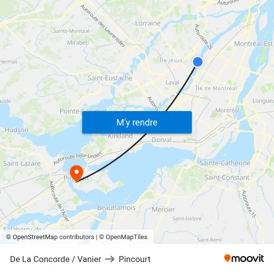 De La Concorde / Vanier to Pincourt map