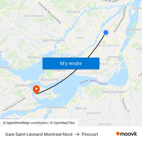 Gare Saint-Léonard-Montréal-Nord to Pincourt map