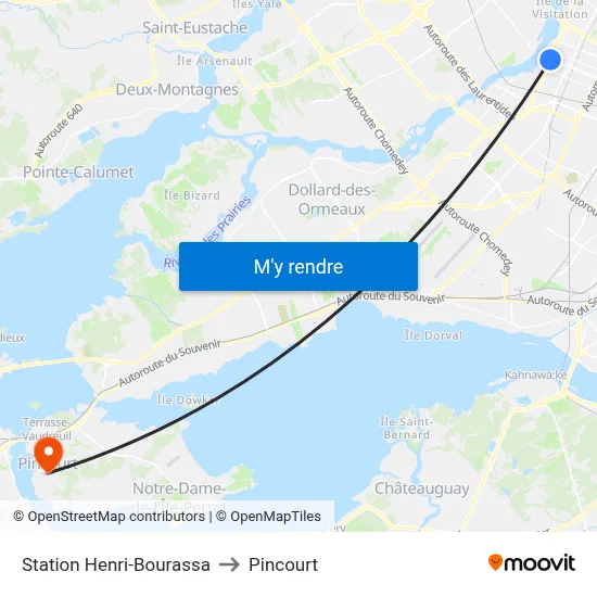Station Henri-Bourassa to Pincourt map