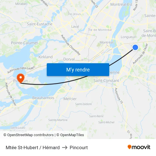 Mtée St-Hubert / Hémard to Pincourt map