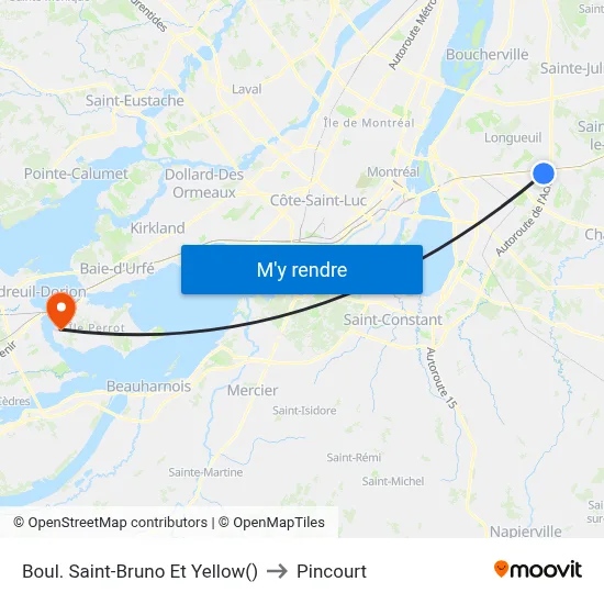 Boul. Saint-Bruno Et Yellow() to Pincourt map