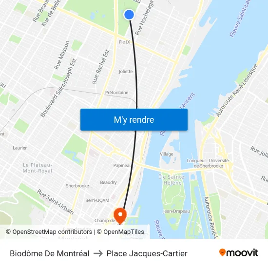 Biodôme De Montréal to Place Jacques-Cartier map