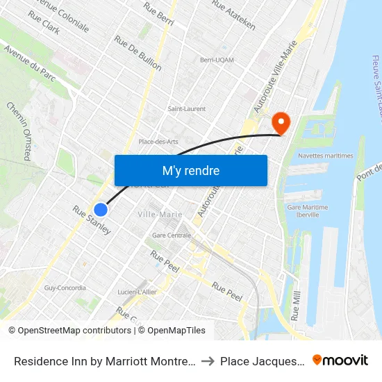 Residence Inn by Marriott Montreal Downtown to Place Jacques-Cartier map