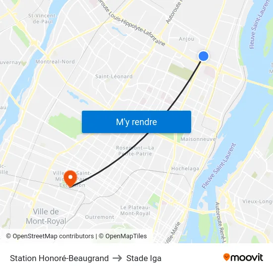 Station Honoré-Beaugrand to Stade Iga map