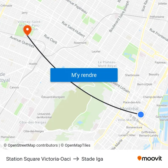 Station Square Victoria-Oaci to Stade Iga map