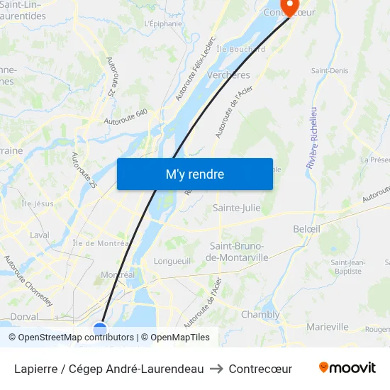 Lapierre / Cégep André-Laurendeau to Contrecœur map