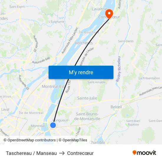 Taschereau / Manseau to Contrecœur map