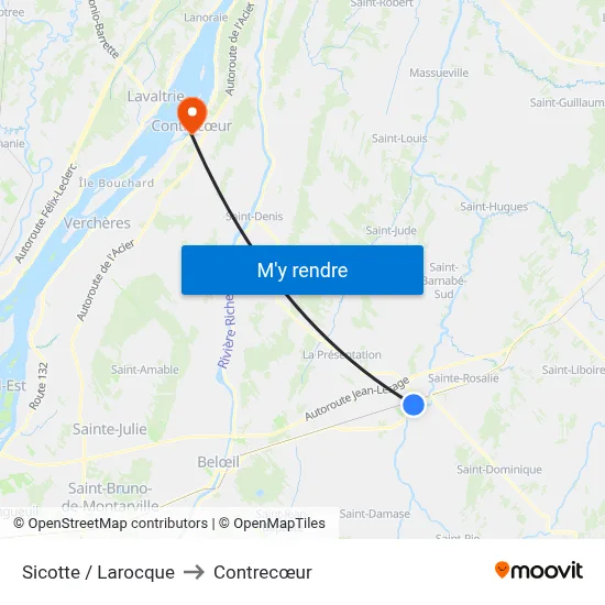 Sicotte / Larocque to Contrecœur map