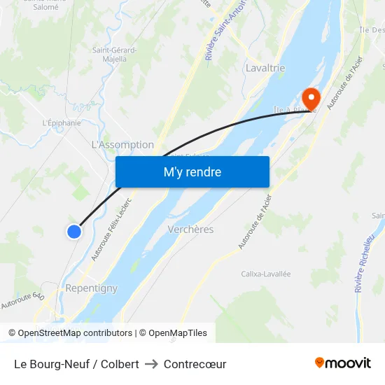 Le Bourg-Neuf / Colbert to Contrecœur map