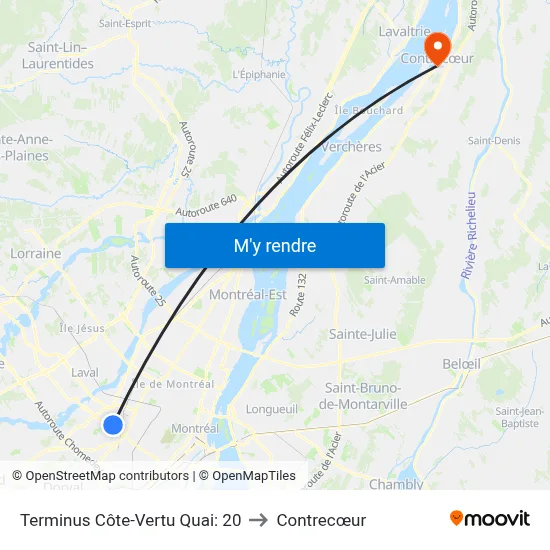 Terminus Côte-Vertu Quai: 20 to Contrecœur map