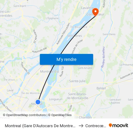 Montreal (Gare D'Autocars De Montreal) to Contrecœur map