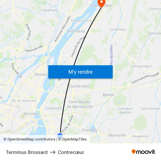 Terminus Brossard to Contrecœur map