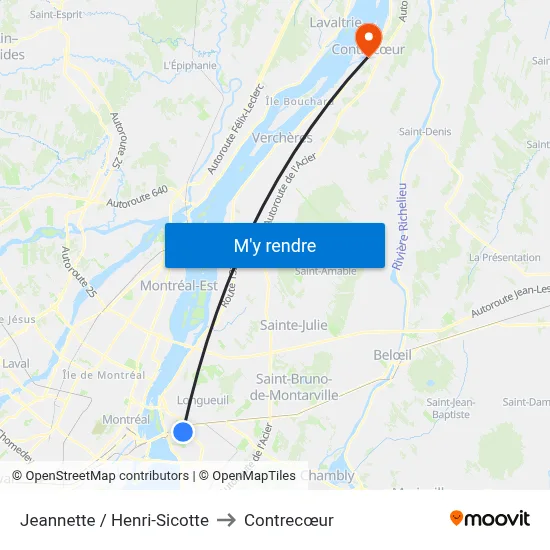 Jeannette / Henri-Sicotte to Contrecœur map