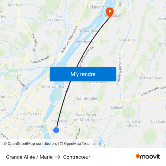 Grande Allée / Marie to Contrecœur map