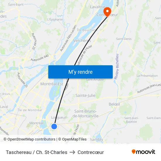 Taschereau / Ch. St-Charles to Contrecœur map