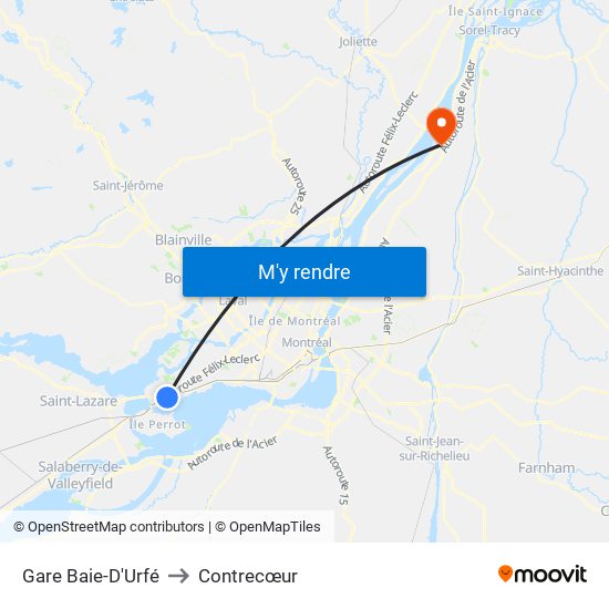 Gare Baie-D'Urfé to Contrecœur map