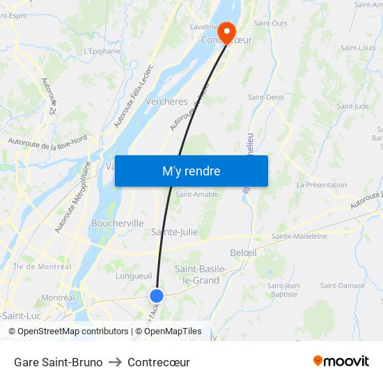 Gare Saint-Bruno to Contrecœur map