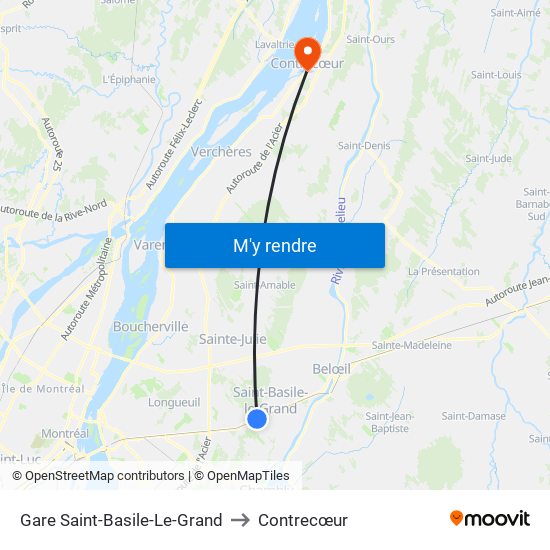 Gare Saint-Basile-Le-Grand to Contrecœur map