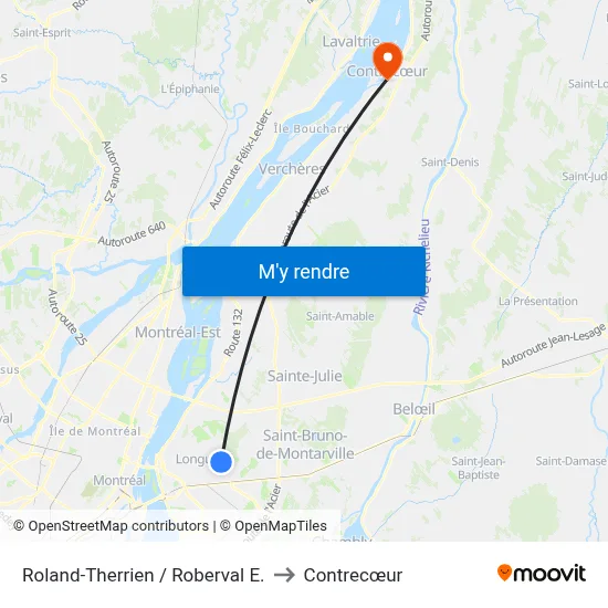Roland-Therrien / Roberval E. to Contrecœur map