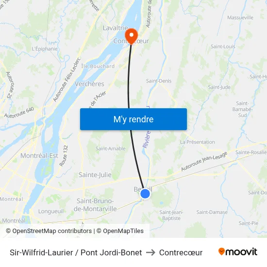 Sir-Wilfrid-Laurier / Pont Jordi-Bonet to Contrecœur map