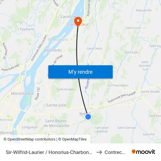 Sir-Wilfrid-Laurier / Honorius-Charbonneau to Contrecœur map