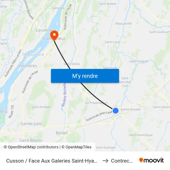 Cusson / Face Aux Galeries Saint-Hyacinthe to Contrecœur map