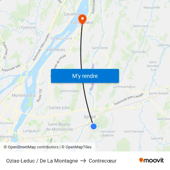 Ozias-Leduc / De La Montagne to Contrecœur map