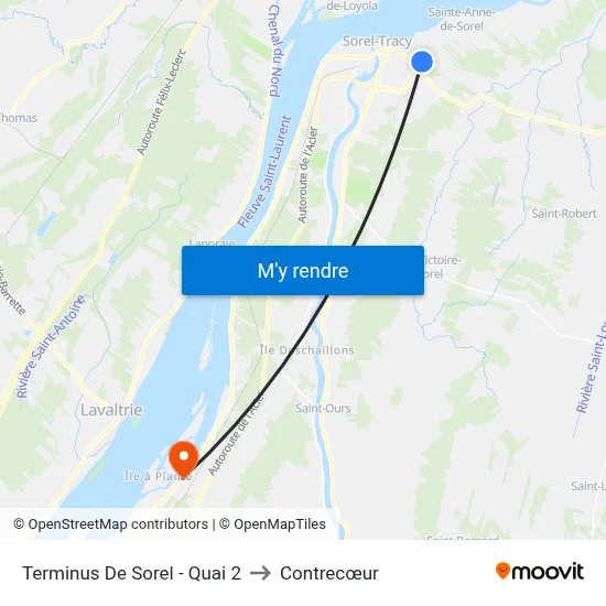Terminus De Sorel - Quai 2 to Contrecœur map