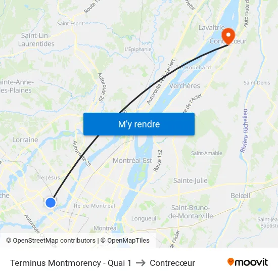 Terminus Montmorency - Quai 1 to Contrecœur map