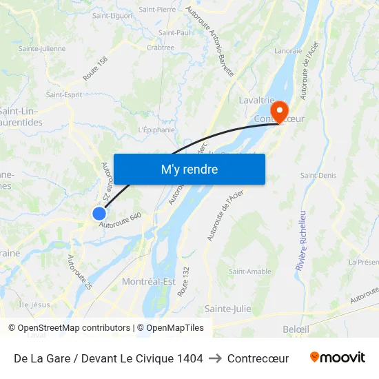 De La Gare / Devant Le Civique 1404 to Contrecœur map