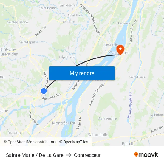 Sainte-Marie / De La Gare to Contrecœur map
