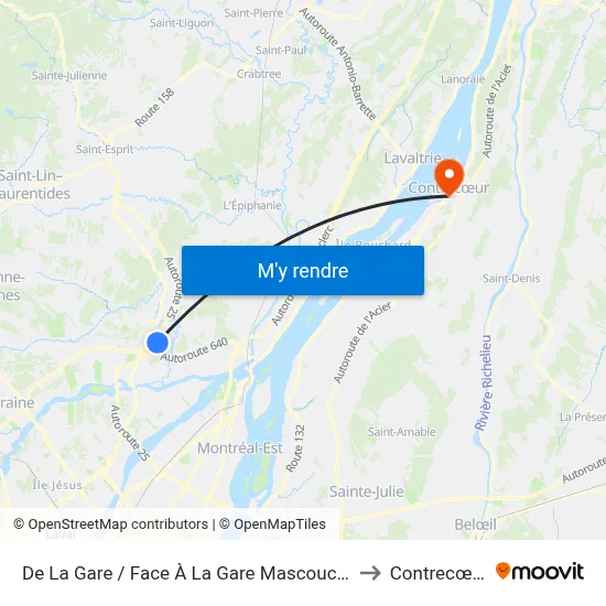 De La Gare / Face À La Gare Mascouche to Contrecœur map