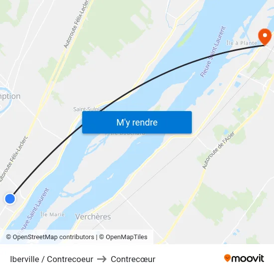 Iberville / Contrecoeur to Contrecœur map