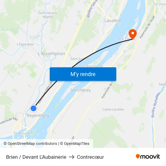 Brien / Devant L'Aubainerie to Contrecœur map