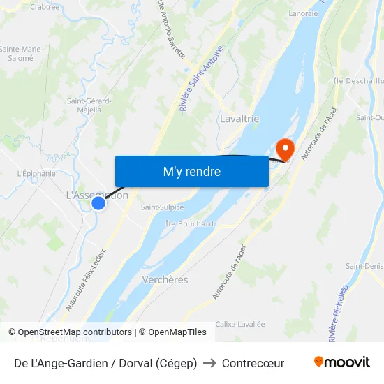 De L'Ange-Gardien / Dorval (Cégep) to Contrecœur map
