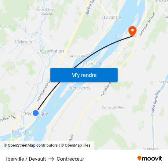 Iberville / Devault to Contrecœur map