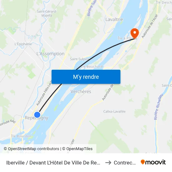 Iberville / Devant L'Hôtel De Ville De Repentigny to Contrecœur map